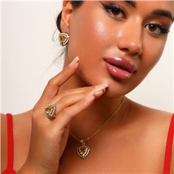 Комплект ювелирной бижутерии Итальянское золото (покрытие желтое 14к), серьги, кольцо и кулон, вставка: фианиты, цвет: желтый, р-р 19,5, арт.216.152-19,5