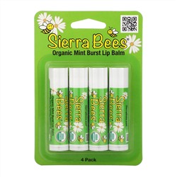 Sierra Bees, Органические бальзамы для губ, мятный взрыв, 4 штуки в упаковке весом 0,15 унции (4,25 г) каждая