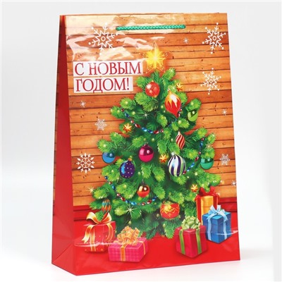 Пакет подарочный новогодний ламинированный «С Новым годом», L 28×38×9 см