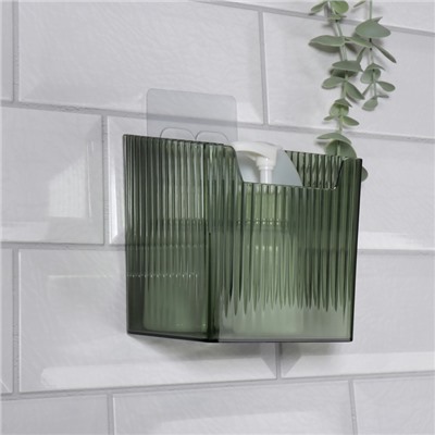 Органайзер для хранения «GREEN», навесной, 1 секция, с клеевой основой, 11.5×8×11 см, полупрозрачный, зелёный