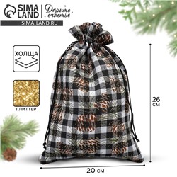 Мешочек подарочный новогодний холща «Клетка», 20×30 см ± 1.5 см