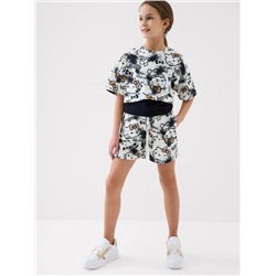 Комплект трикотажный для девочек: фуфайка (футболка), топ, шорты