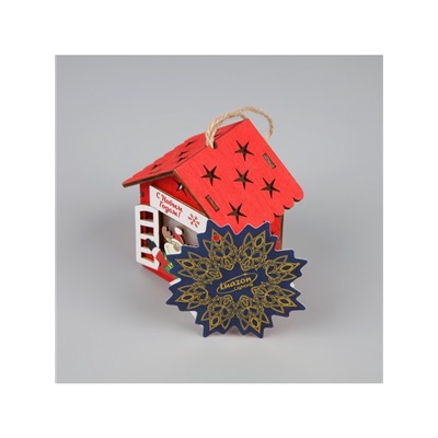 Ёлочная игрушка «Дом с оленем», 8.7×4.6 см, 1 LED, от батареек, свечение тёплое белое