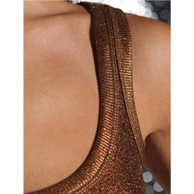 Топ в рубчик с широкими лямками с матовым покрытием металлик из хлопка с эластаном