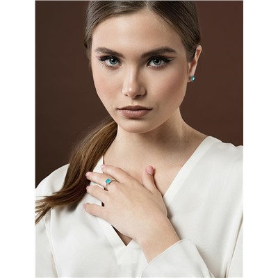 Серьги-пусеты из серебра с дуплетом горн.хрусталь/синт.кварц цв.параиба родированные 925 пробы С-3931рс4135