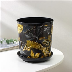 Горшок для цветов с поддоном Доляна «Голди.Тропики», 1.6 л, d=14 см, h=15.5 см, пластиковый, цвет чёрный