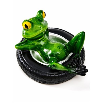 Садовая фигура из полистоуна «Лягушка лежит на шине», 14×13×9.5 см, водоплавающая