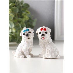 Сувенир полистоун "Белые терьеры с бантиками" набор 2 шт 3,7х5,2х6,2 см