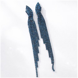 Серьги длинные висячие со стразами "Вечерние", цвет: тёмный синевато-зелёный, арт.012.016