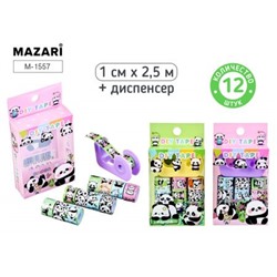 Набор клейкой ленты 12 шт. декоративная асcорти "ПАНДА" (1см х 2.5м,диспенсер) M-1557 Mazari