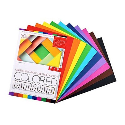 Набор цветного картона А4  50л 10цв "КРАШЕННЫЙ В МАССЕ" 11-450-366 Альт