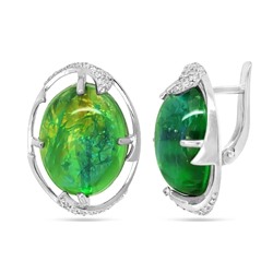 Серьги из серебра опал зеленый рек., СПН4048
