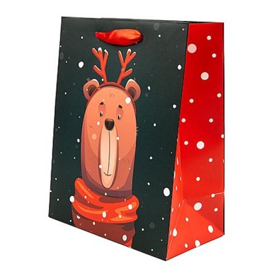 Пакет бумажный 18х23х10 см "Новый Год.Рождество.Рожки" с атлас.лент.,ламинированный NYYS 02 Stilerra