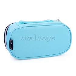 Пенал "Private" 21x10x6 см, овальный для 60 предметов, с внутренним органайзером-тройной створкой, с ручкой для переноски, текстильный с каучуковой аппликацией, на молнии, мятный