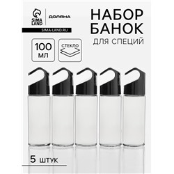 Банки для специй на рейлинг Доляна «Хэнг», 100 мл, 4×14 см, набор 5 шт., стекло