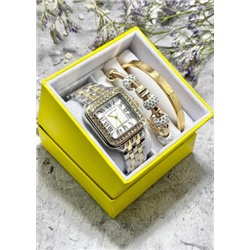 Подарочный набор для женщин часы, 2 браслета + коробка #22853236