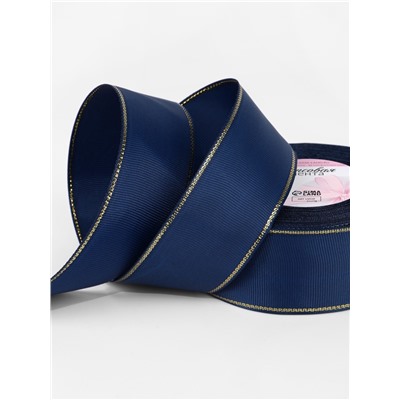 Лента репсовая, с золотым люрексом, 40 мм, 23±1 м, тёмно-синяя №038