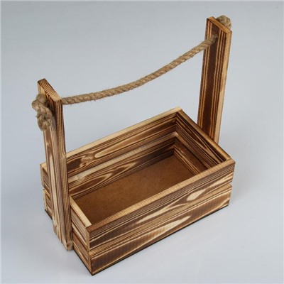 Подарочный ящик «Аром», 25.5×15×30 см, деревянный, ручка - канат, цвет обожжённое дерево