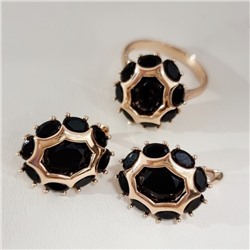 Комплект ювелирной бижутерии коллекция "Дубай" серьги и кольцо 17 р, покрытие позолота, вставка: стекло, цвет: черный, арт.215.571-17