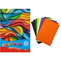 Набор цветного картона А4  8л 8цв "Яркие штрихи" в папке С0003-68 АппликА