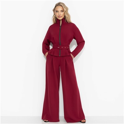 Брючный костюм спорт-шик, Так выглядит уверенность (бордо, 2 в 1, с поясом)