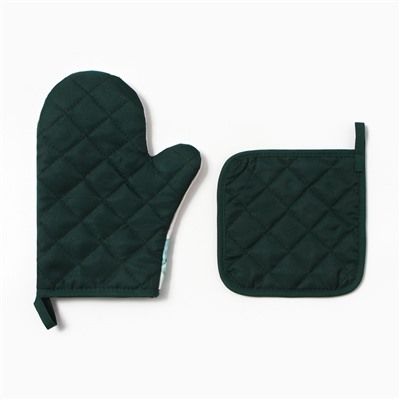 Кухонный набор «Суккулент»: варежка-прихватка 20×27 см, прихватка 17×17 см