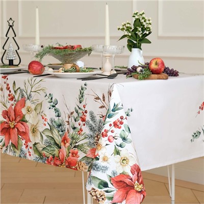 Скатерть новогодняя «Этель. Пуансетия», 149×220 см, 100% хлопок, саржа 190 г/м²