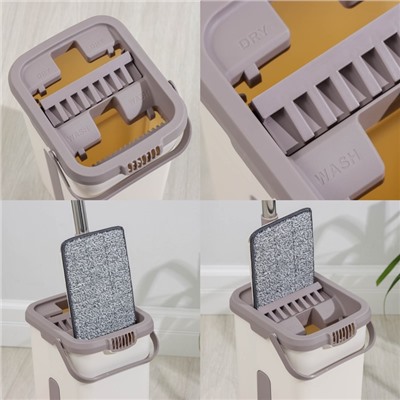 Швабра с отжимом и ведром Доляна, ведро с 2 отсеками 21×18×37, швабра 32×12×128 см, отсек 4 л, дополнительная насадка из микрофибры