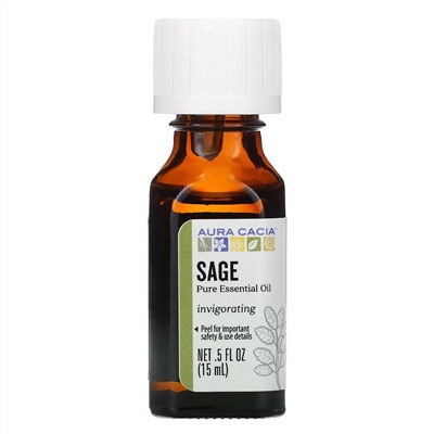 Aura Cacia, Чистое эфирное масло, шалфей, 15 мл (0,5 жидк. унции)