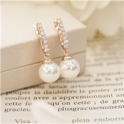 Серьги коллекция "Xuping" покрытие позолота, вставка: фианиты и жемчуг, арт.001.203