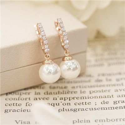 Серьги коллекция "Xuping" покрытие позолота, вставка: фианиты и жемчуг, арт.001.203