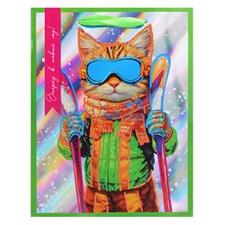 Бумажный пакет для сувенирной продукции с голографией, флюорисцентная печать, с шириной основания 18