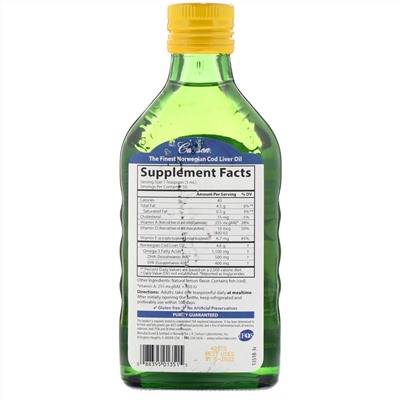 Carlson Labs, Жир печени дикой норвежской трески, натуральный лимонный вкус, 1000 мг, 250 мл (8,4 жидк. унции)