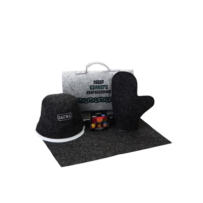 Набор для бани и сауны «Набор банного благополучия», 5 предметов: шапка, рукавица, масла, коврик, портфель