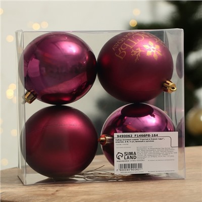 Шары ёлочные «Счастья в Новом году!», пластик, d=8, 4 шт., винные