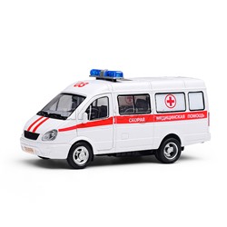 Машина пластик свет-звук Газель Скорая 20см, (открыв. двери) инер, коробке