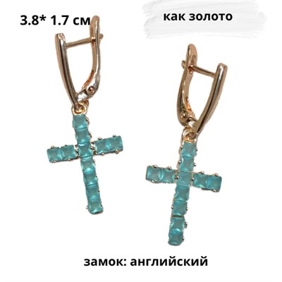 Серьги крестики позолоченные, коллекция Дубай, с квадратным камнем 37149, арт.847.515