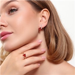 Комплект ювелирной бижутерии коллекция "Дубай" серьги и кольцо 17 р, покрытие позолота, вставка: фианиты, цвет: красный и прозрачный, арт.215.402-17