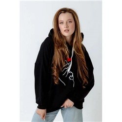 Толстовка худи с модным корейским жестом Я тебя люблю Арт. 1025 (Черный)