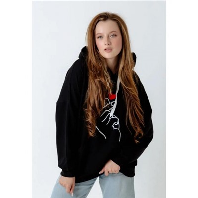 Толстовка худи с модным корейским жестом Я тебя люблю Арт. 1025 (Черный)