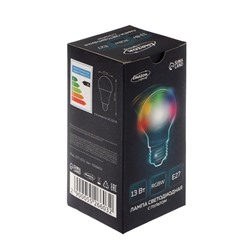 Лампа светодиодная RGB+W, с пультом , А60, 13 Вт, 1040 Лм, Е27, 220 В