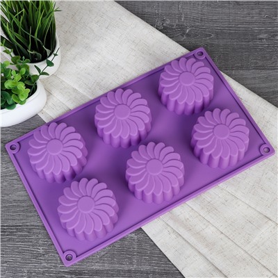 Форма для выпечки 6 ячеек силиконовая Цветы Ромашка 3,5 см / HL-069 /уп 200/ 0,11/ 26*16*3,5