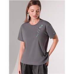 Нарядная футболка с принтом пайетками из премиального хлопка с эластаном