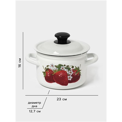 Кастрюля эмалированная, 2 л, d=17 см, с крышкой, цилиндрическая, белая