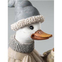 УЦЕНКА Сувенир полистоун "Гусь на лыжах, с гусёнком на спине" серо-бежевый 9,5х13,5х23,5 см 103259