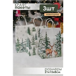 Набор крафт-пакетов подарочных новогодних 3 шт
