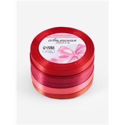 Атласная лента, набор 5 шт., 10 мм, 23±1 м, красная, бордовая