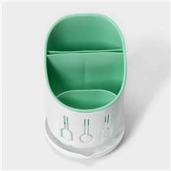 Подставка для столовых приборов Доляна, пластик, 3 отделения, 11.5×11.5×18.6 см, зелёная, белая