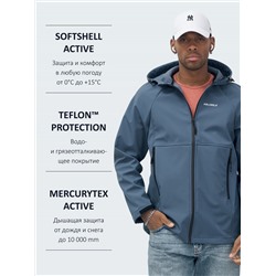 Ветровка спортивная мужская с капюшоном softshell синего цвета 9563S
