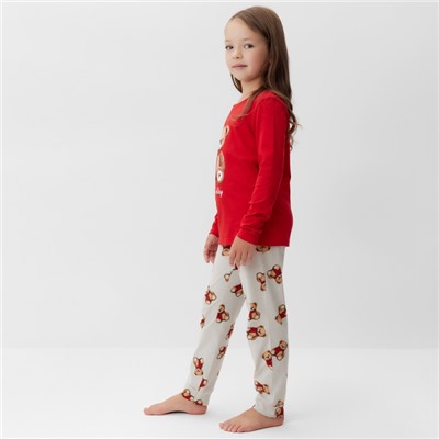 Пижама детская (лонгслив и брюки) KAFTAN «Мишка в шарфе» размер 28 (86-92 см)
